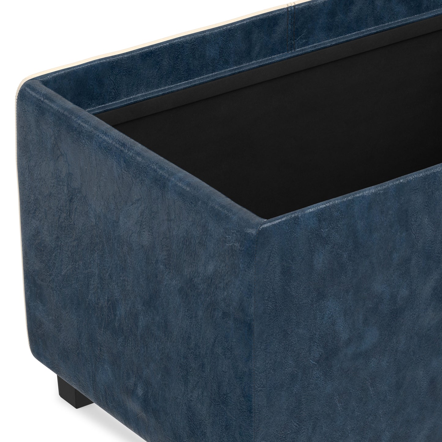 Denim Blue Vegan Leather | Avalon Linen Look Storage Ottoman with Three Trays