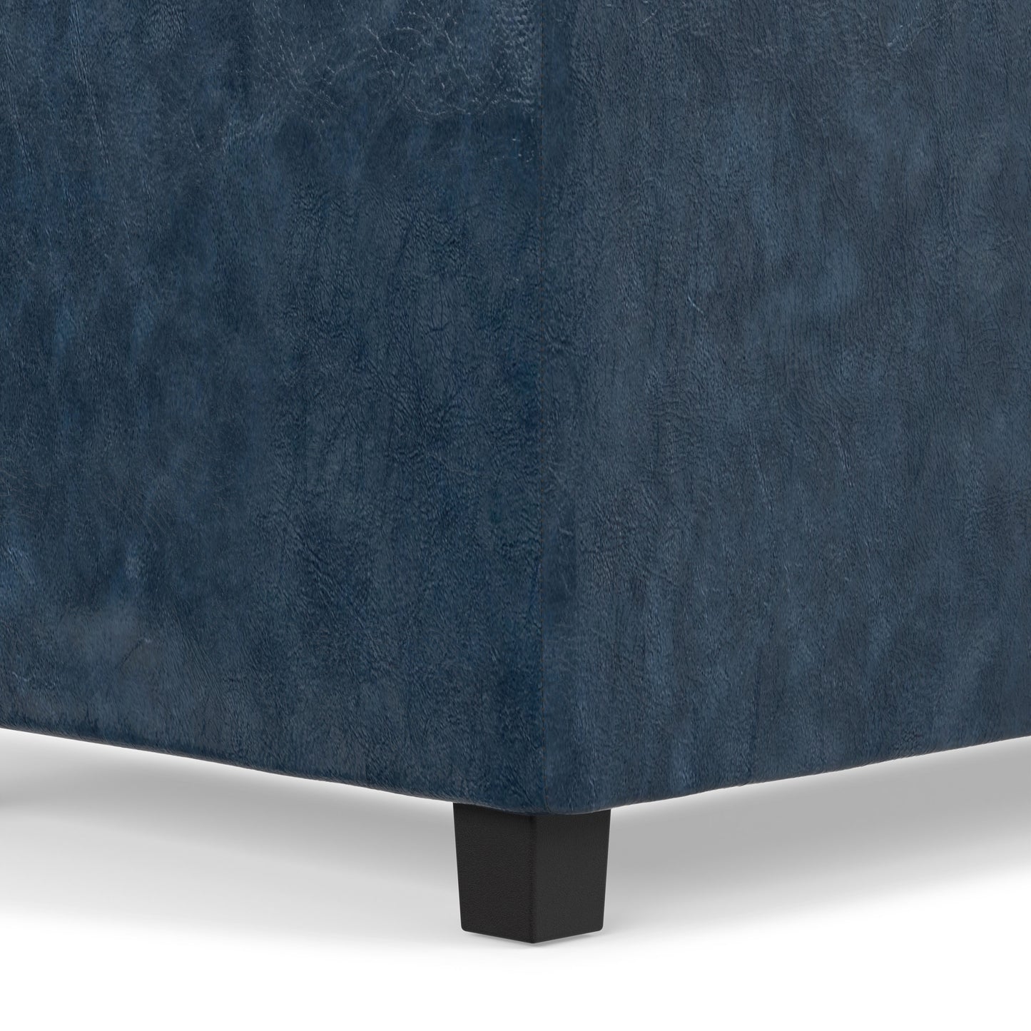 Denim Blue Vegan Leather | Avalon Linen Look Storage Ottoman with Three Trays