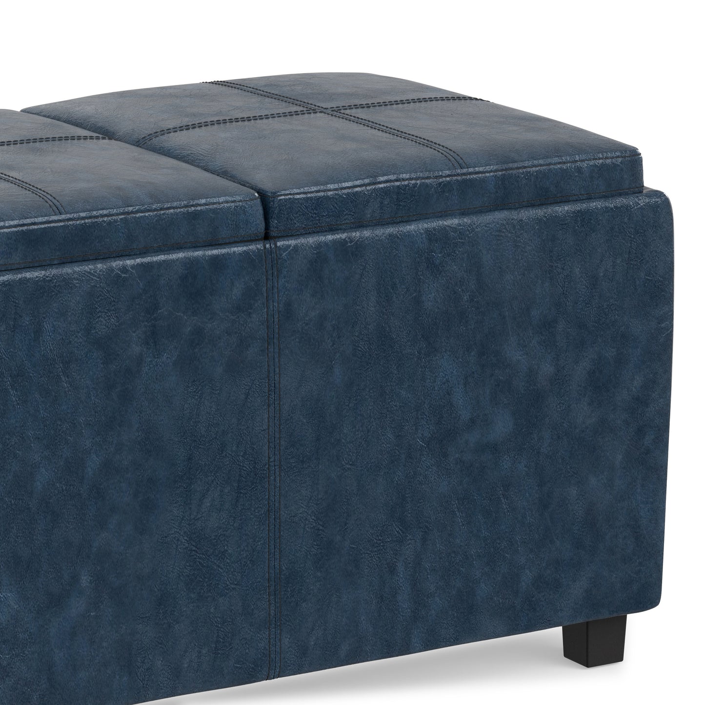 Denim Blue Vegan Leather | Avalon Linen Look Storage Ottoman with Three Trays
