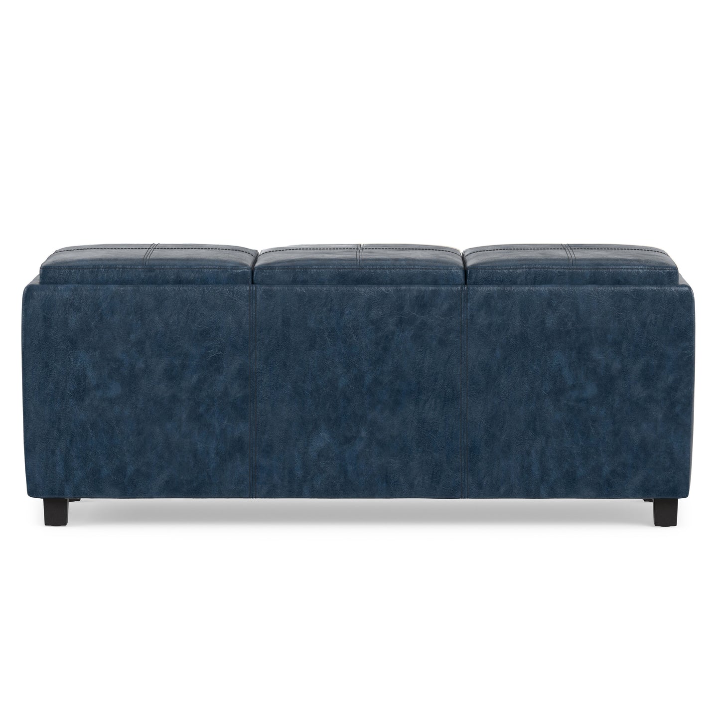 Denim Blue Vegan Leather | Avalon Linen Look Storage Ottoman with Three Trays