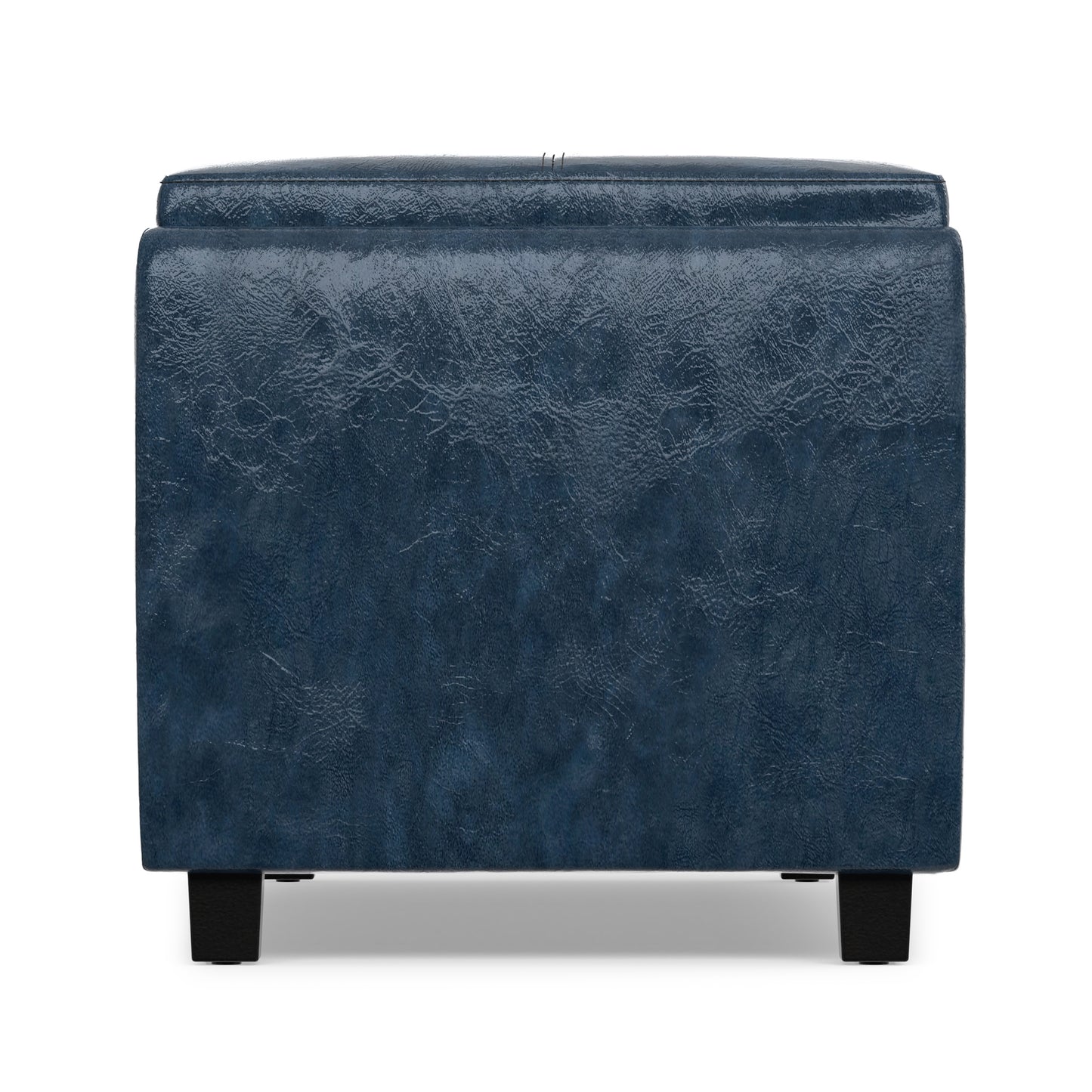 Denim Blue Vegan Leather | Avalon Linen Look Storage Ottoman with Three Trays