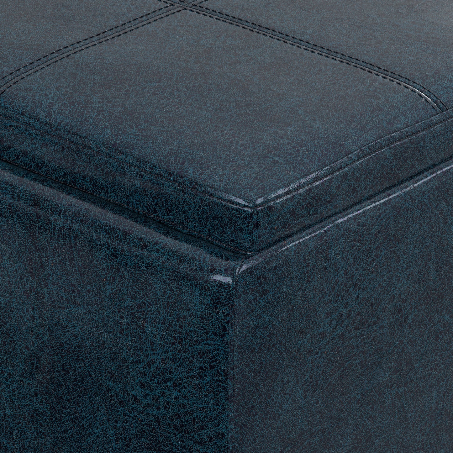 Distressed Dark Blue Distressed Vegan Leather | Avalon 3 Trays Ottoman in Distressed Vegan Leather
