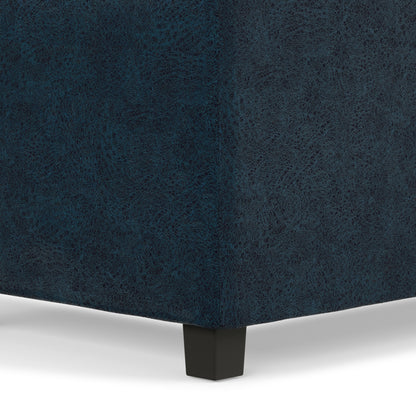 Distressed Dark Blue Distressed Vegan Leather | Avalon 3 Trays Ottoman in Distressed Vegan Leather