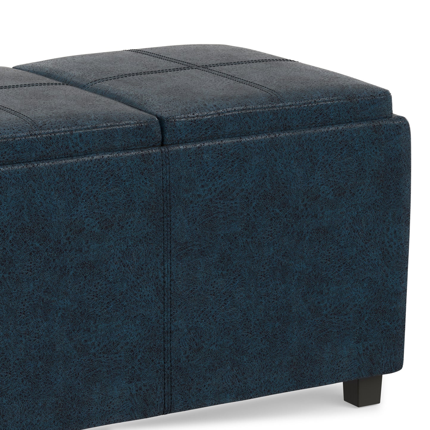 Distressed Dark Blue Distressed Vegan Leather | Avalon 3 Trays Ottoman in Distressed Vegan Leather
