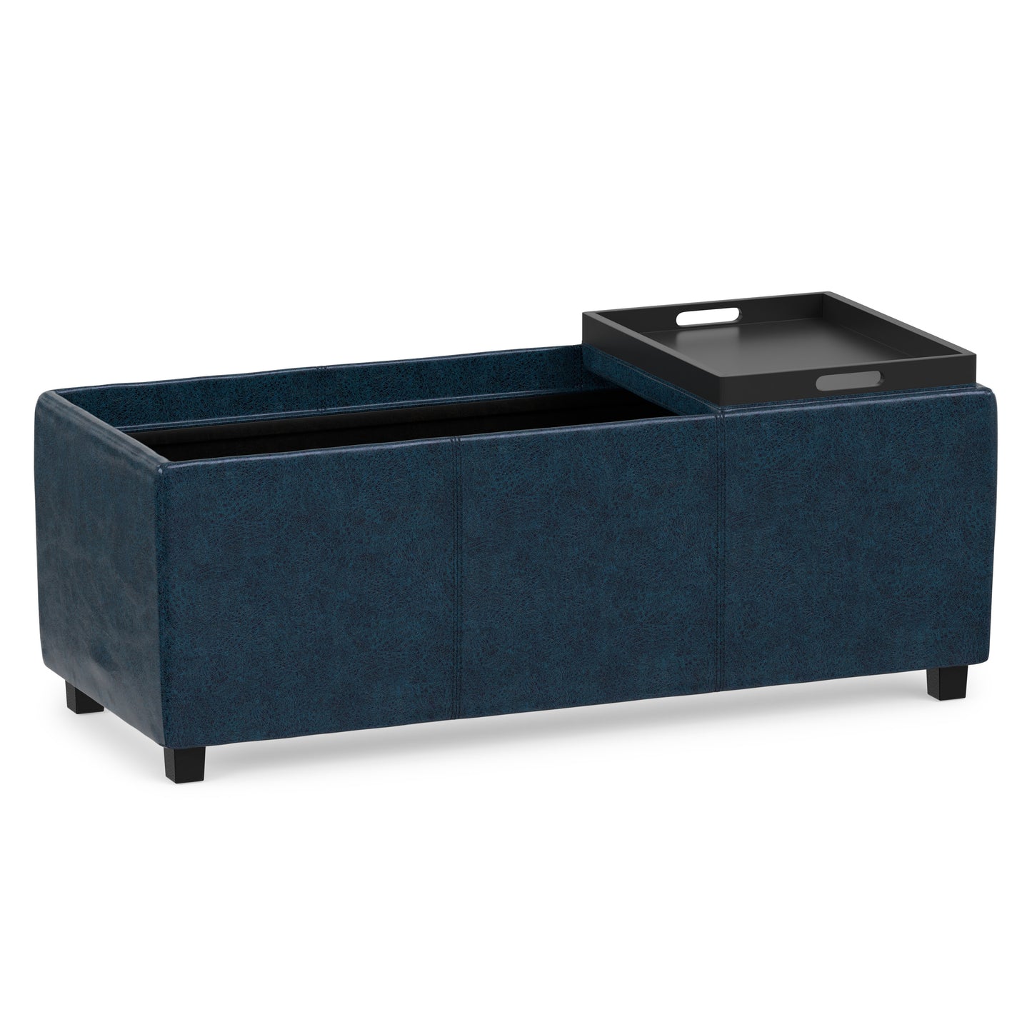 Distressed Dark Blue Distressed Vegan Leather | Avalon 3 Trays Ottoman in Distressed Vegan Leather