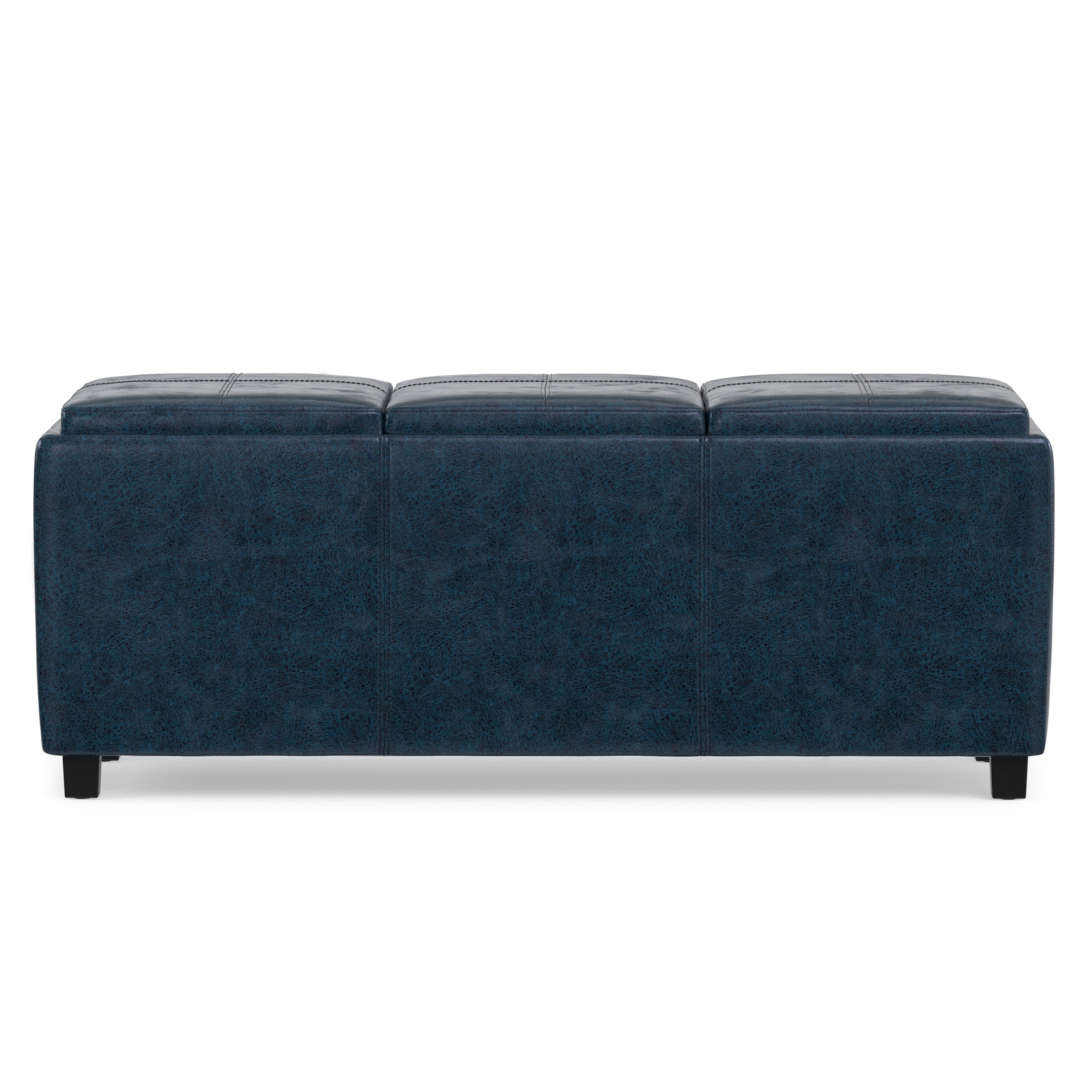 Distressed Dark Blue Distressed Vegan Leather | Avalon 3 Trays Ottoman in Distressed Vegan Leather