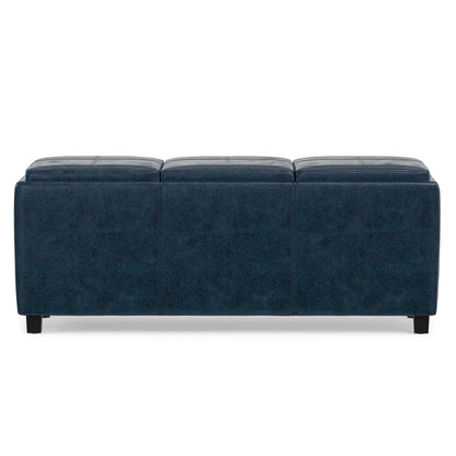 Distressed Dark Blue Distressed Vegan Leather | Avalon 3 Trays Ottoman in Distressed Vegan Leather