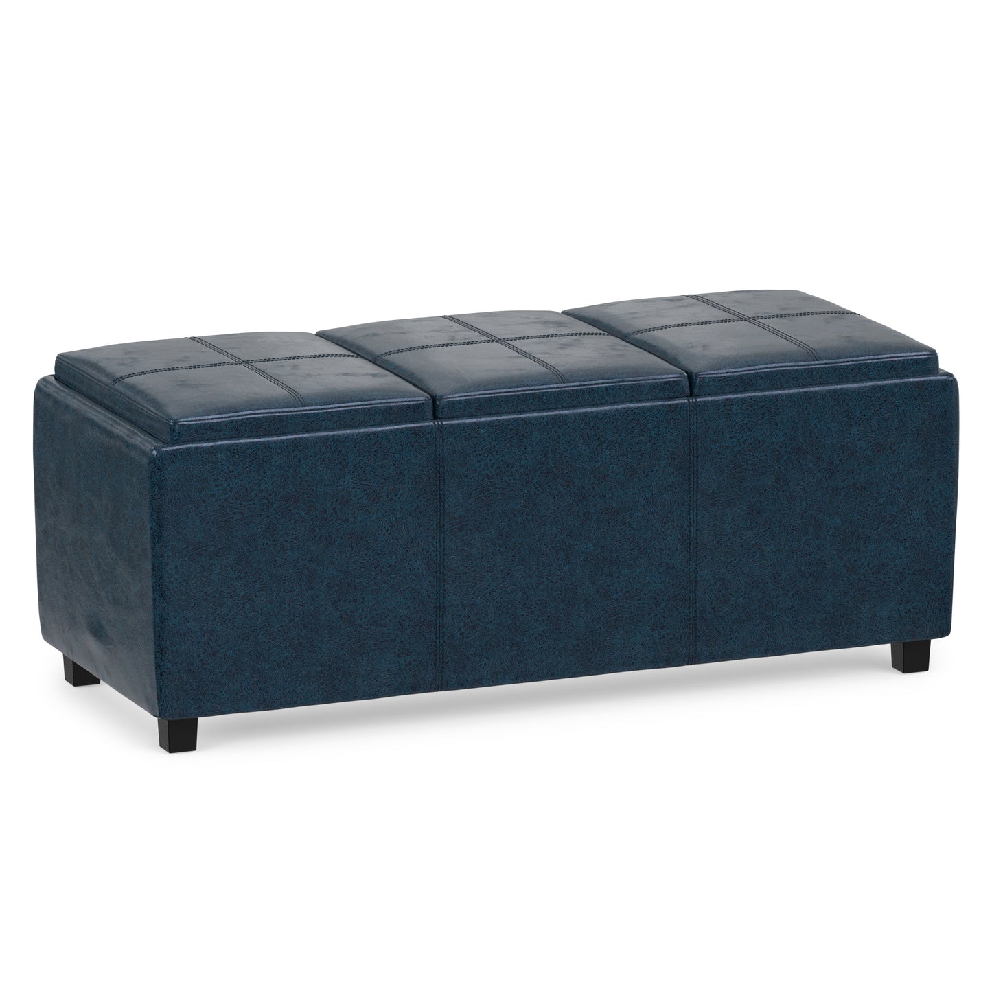Distressed Dark Blue Distressed Vegan Leather | Avalon 3 Trays Ottoman in Distressed Vegan Leather