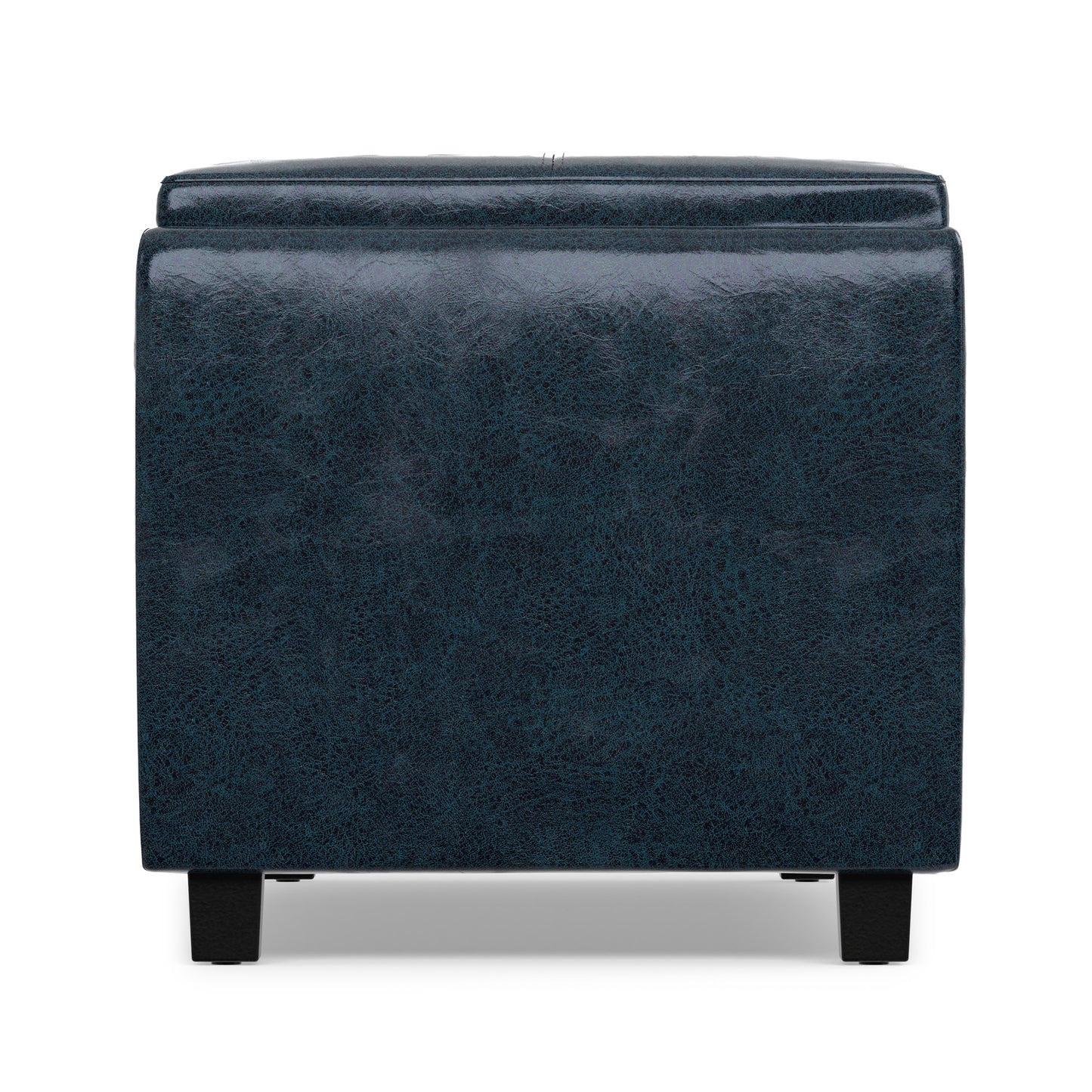 Distressed Dark Blue Distressed Vegan Leather | Avalon 3 Trays Ottoman in Distressed Vegan Leather