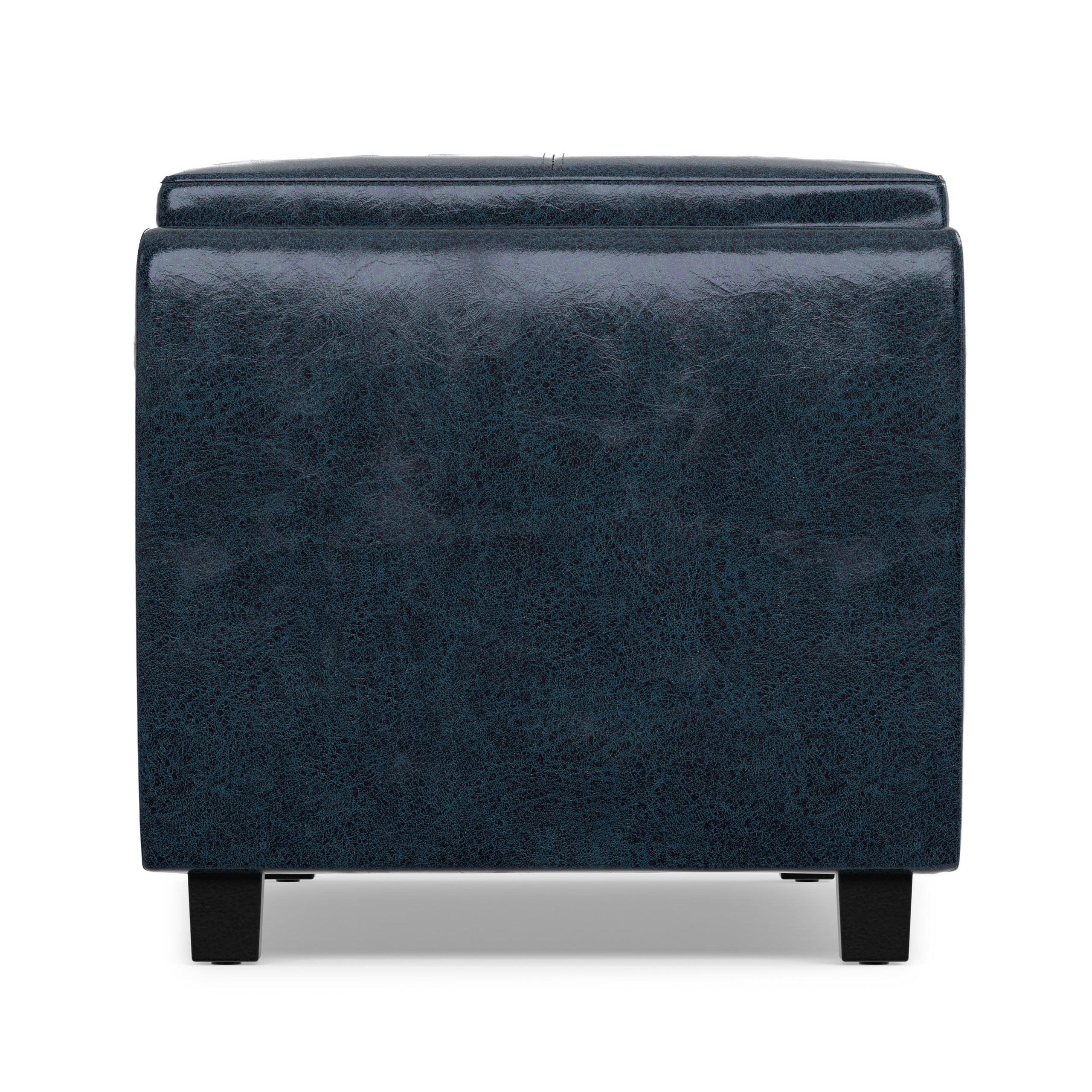 Distressed Dark Blue Distressed Vegan Leather | Avalon 3 Trays Ottoman in Distressed Vegan Leather