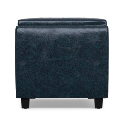 Distressed Dark Blue Distressed Vegan Leather | Avalon 3 Trays Ottoman in Distressed Vegan Leather