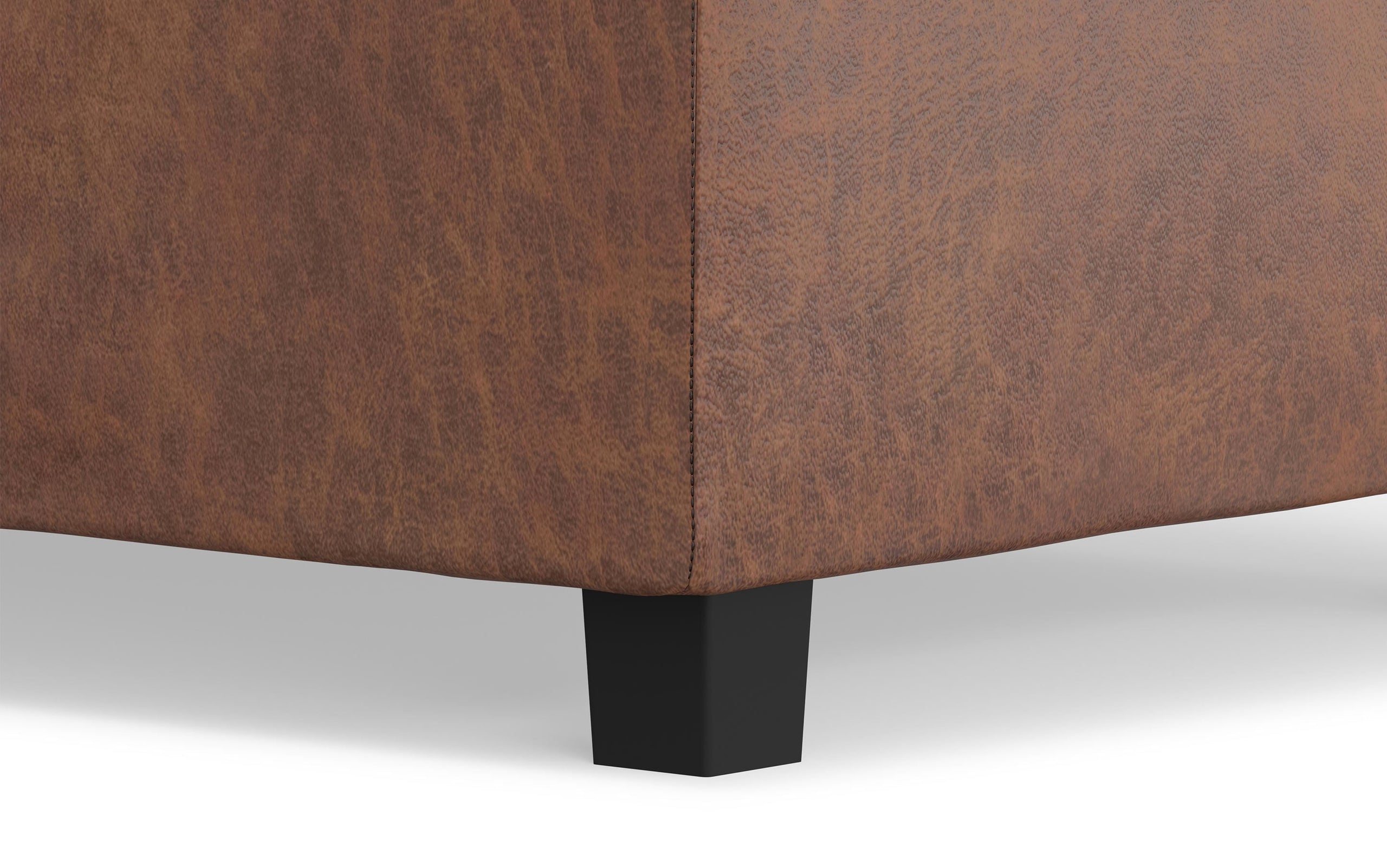 Distressed Saddle Brown Distressed Vegan Leather | Avalon Linen Look Storage Ottoman with Three Trays