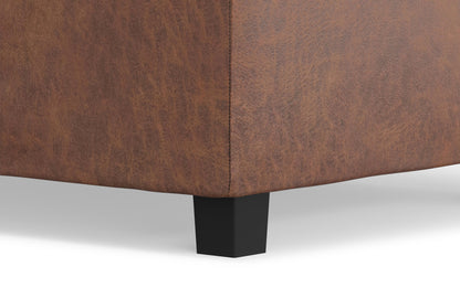 Distressed Saddle Brown Distressed Vegan Leather | Avalon Linen Look Storage Ottoman with Three Trays