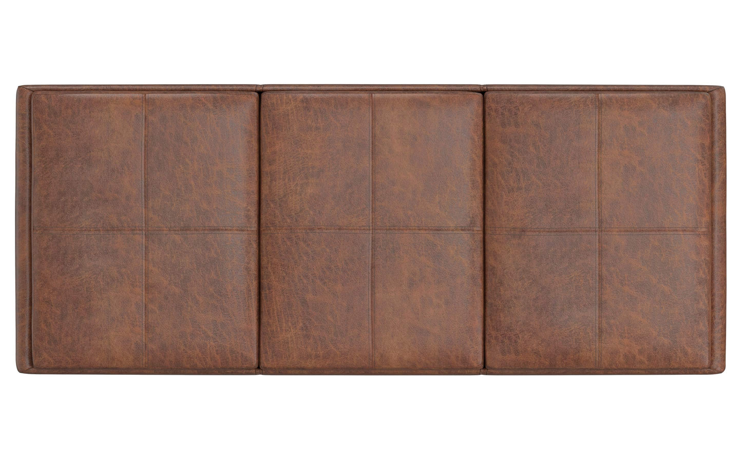 Distressed Saddle Brown Distressed Vegan Leather | Avalon Linen Look Storage Ottoman with Three Trays