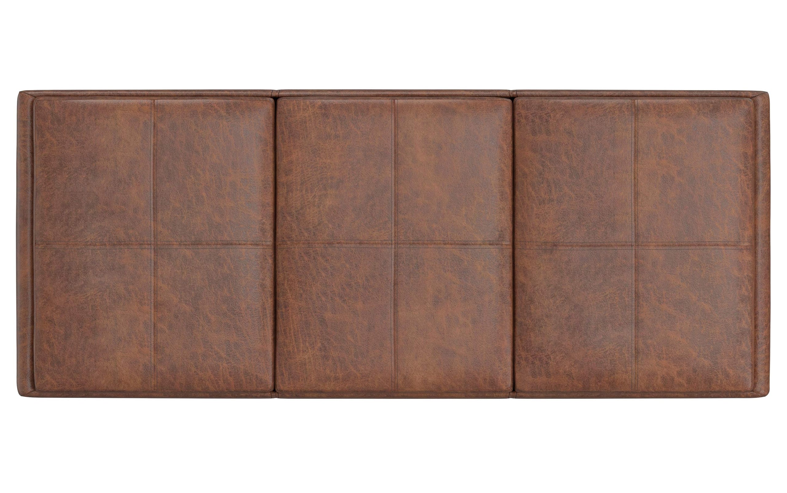 Distressed Saddle Brown Distressed Vegan Leather | Avalon Linen Look Storage Ottoman with Three Trays