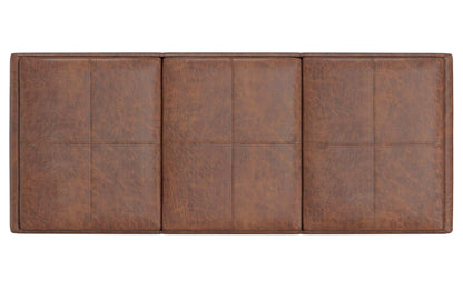 Distressed Saddle Brown Distressed Vegan Leather | Avalon Linen Look Storage Ottoman with Three Trays