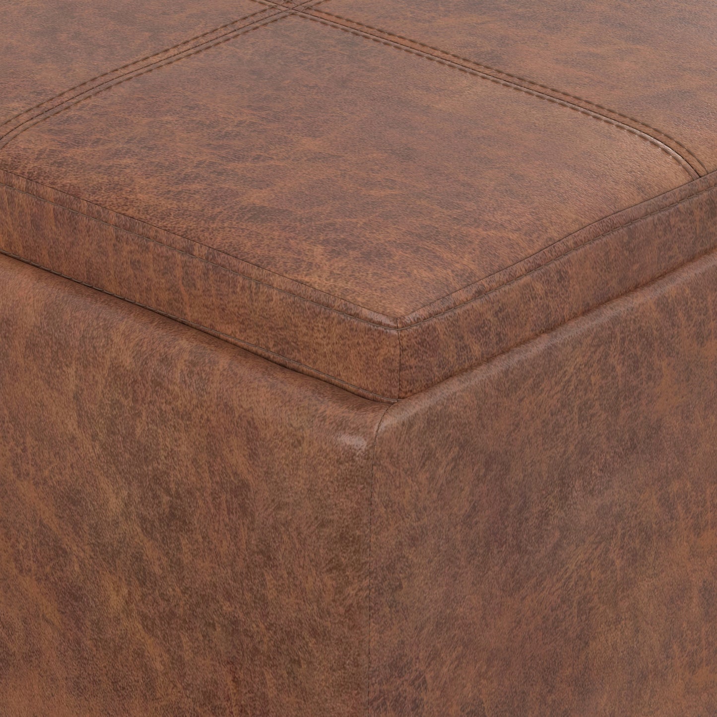 Distressed Saddle Brown Distressed Vegan Leather | Avalon 3 Trays Ottoman in Distressed Vegan Leather