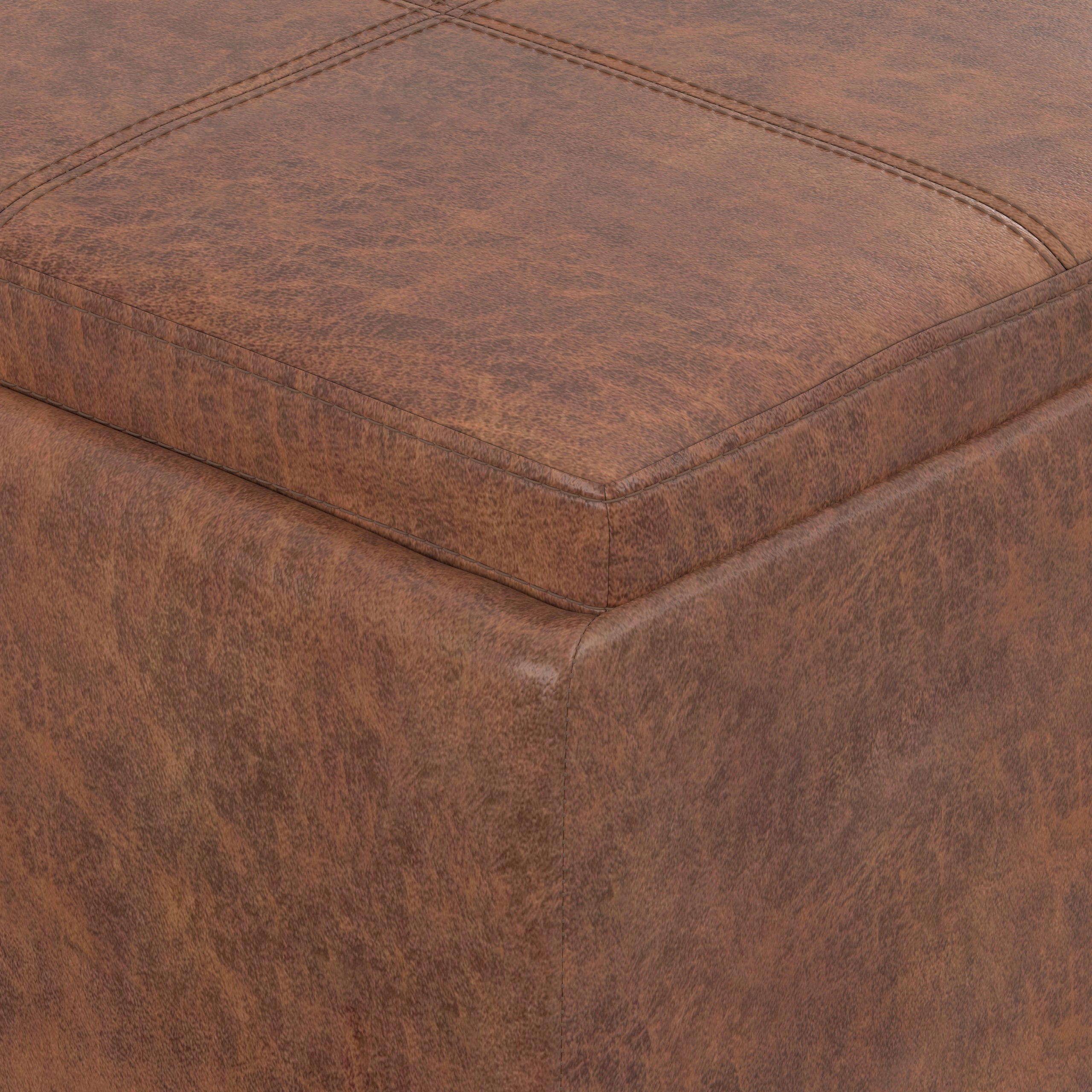 Distressed Saddle Brown Distressed Vegan Leather | Avalon 3 Trays Ottoman in Distressed Vegan Leather