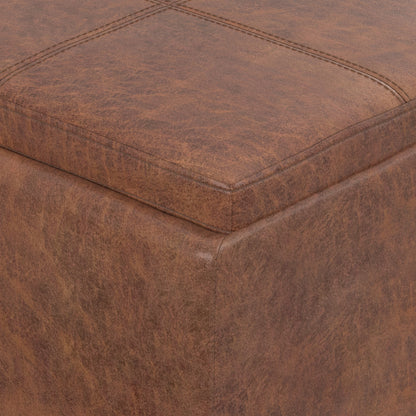 Distressed Saddle Brown Distressed Vegan Leather | Avalon 3 Trays Ottoman in Distressed Vegan Leather
