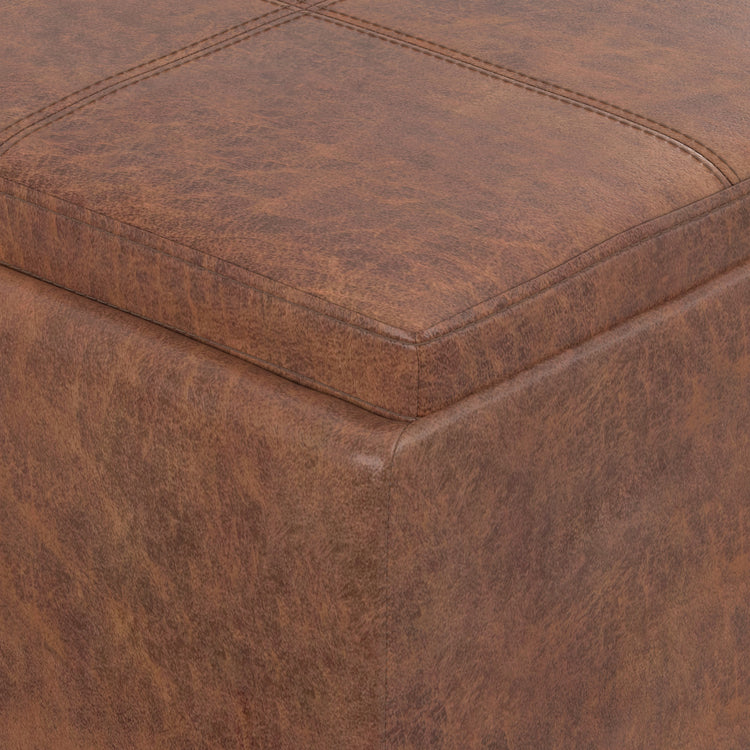 Distressed Saddle Brown Distressed Vegan Leather | Avalon 3 Trays Ottoman in Distressed Vegan Leather