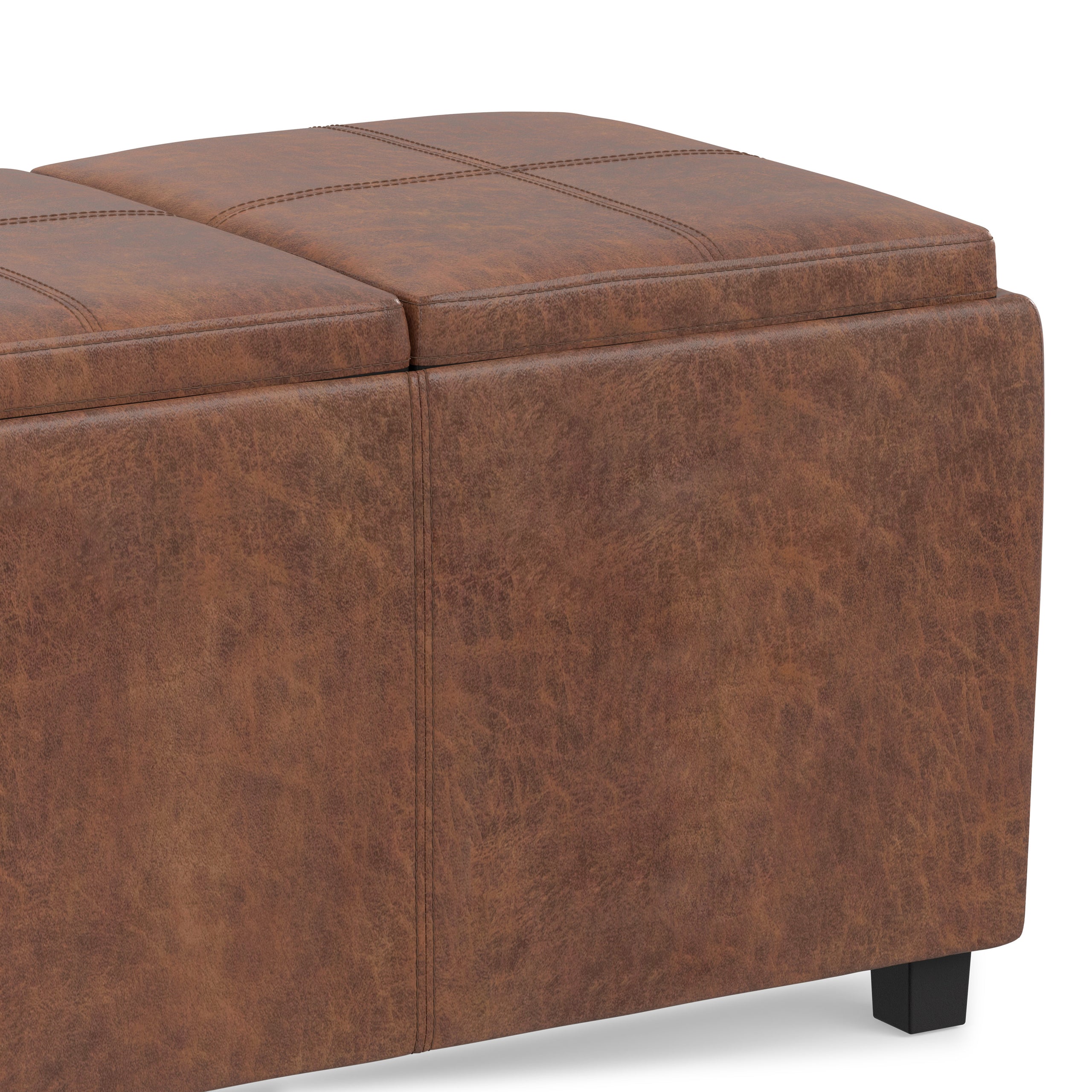 Distressed Saddle Brown Distressed Vegan Leather | Avalon 3 Trays Ottoman in Distressed Vegan Leather