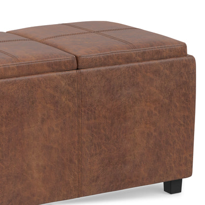 Distressed Saddle Brown Distressed Vegan Leather | Avalon 3 Trays Ottoman in Distressed Vegan Leather