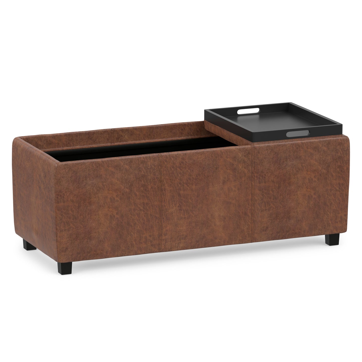 Distressed Saddle Brown Distressed Vegan Leather | Avalon 3 Trays Ottoman in Distressed Vegan Leather