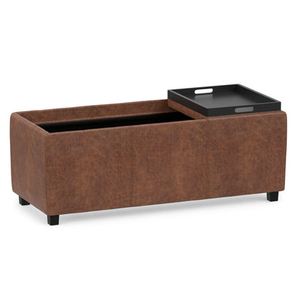 Distressed Saddle Brown Distressed Vegan Leather | Avalon 3 Trays Ottoman in Distressed Vegan Leather