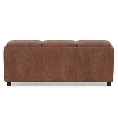 Distressed Saddle Brown Distressed Vegan Leather | Avalon 3 Trays Ottoman in Distressed Vegan Leather