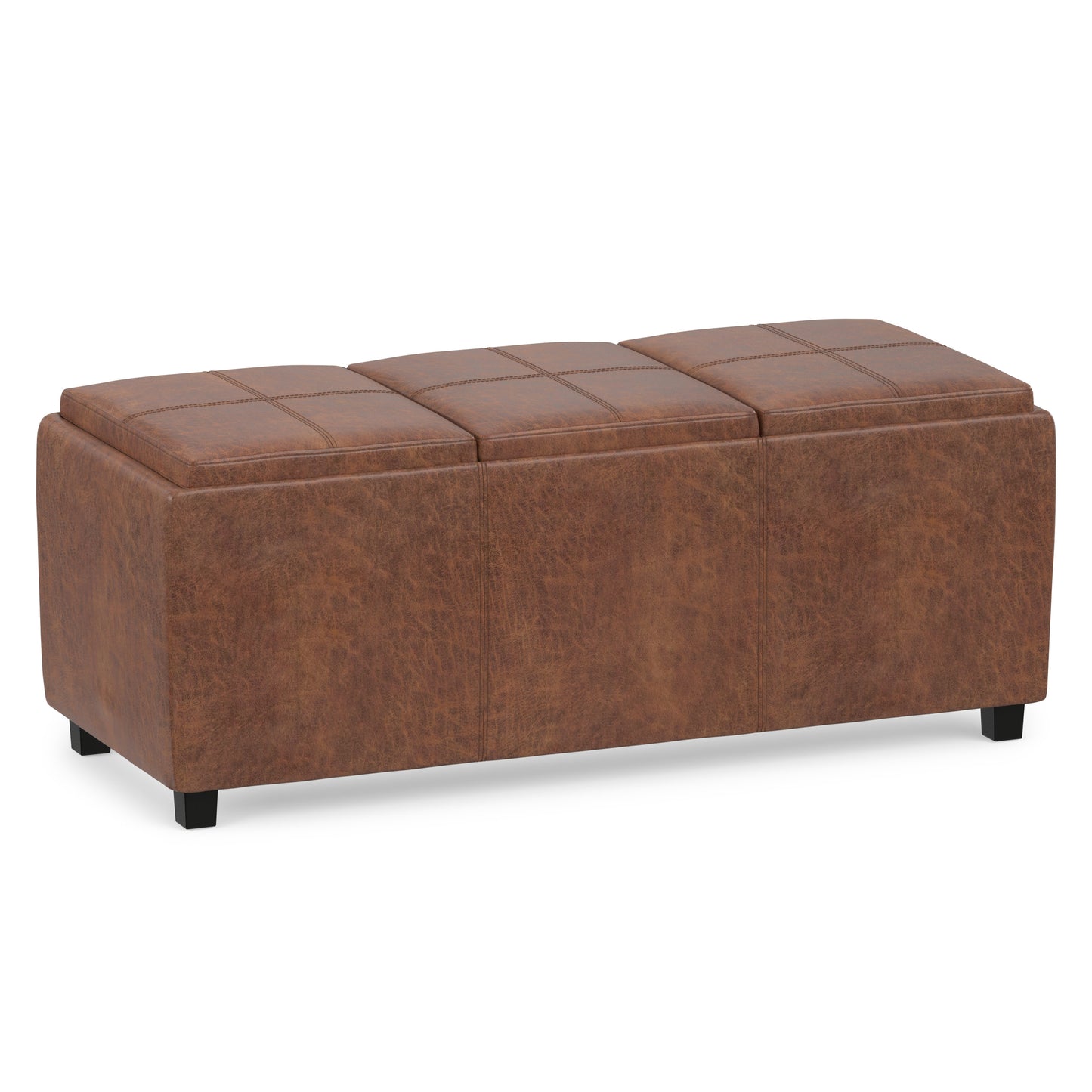 Distressed Saddle Brown Distressed Vegan Leather | Avalon 3 Trays Ottoman in Distressed Vegan Leather