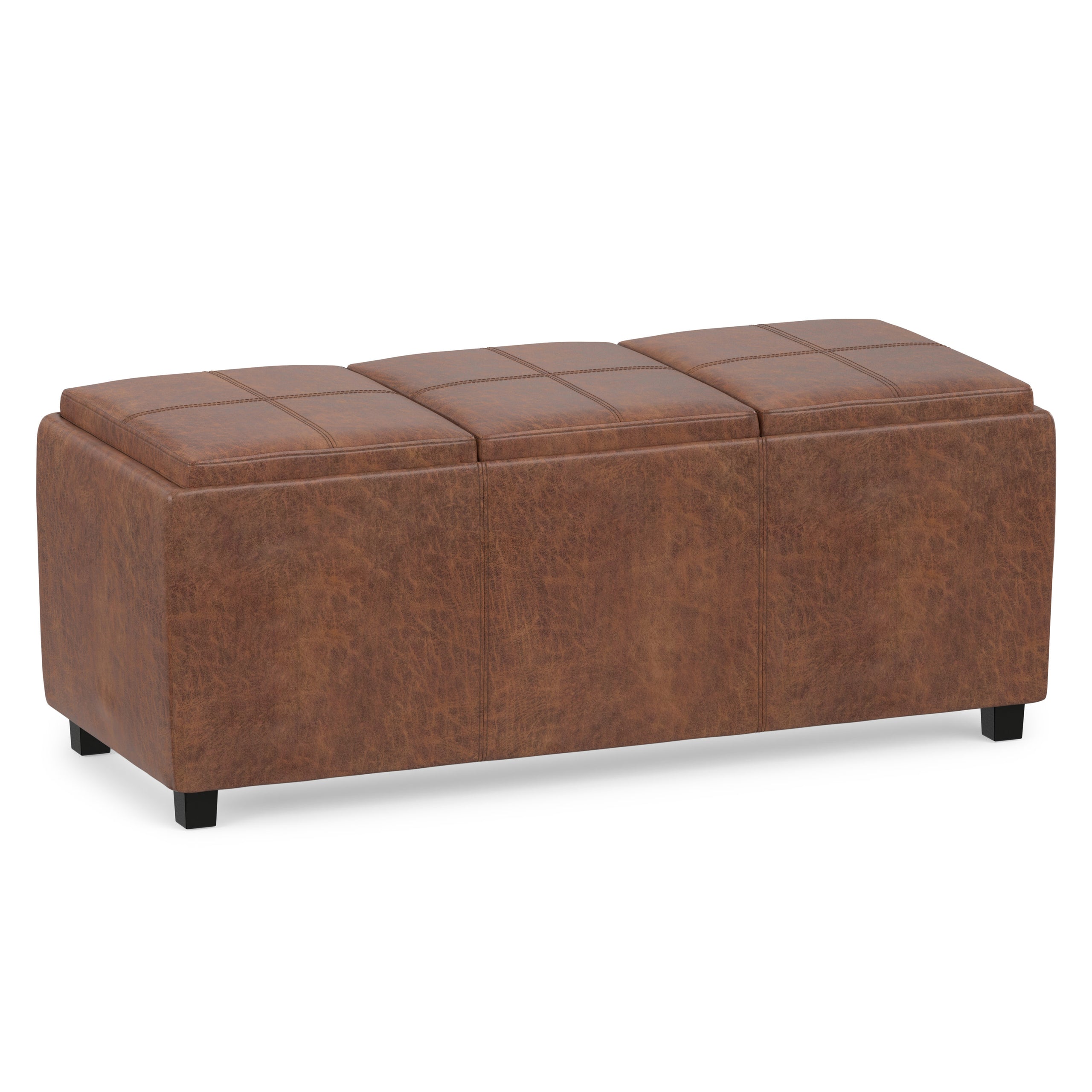 Distressed Saddle Brown Distressed Vegan Leather | Avalon 3 Trays Ottoman in Distressed Vegan Leather