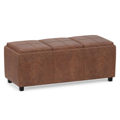 Distressed Saddle Brown Distressed Vegan Leather | Avalon 3 Trays Ottoman in Distressed Vegan Leather