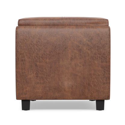 Distressed Saddle Brown Distressed Vegan Leather | Avalon 3 Trays Ottoman in Distressed Vegan Leather