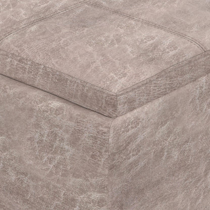 Distressed Grey Taupe Distressed Vegan Leather | Avalon 3 Trays Ottoman in Distressed Vegan Leather