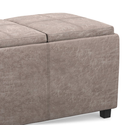 Distressed Grey Taupe Distressed Vegan Leather | Avalon 3 Trays Ottoman in Distressed Vegan Leather