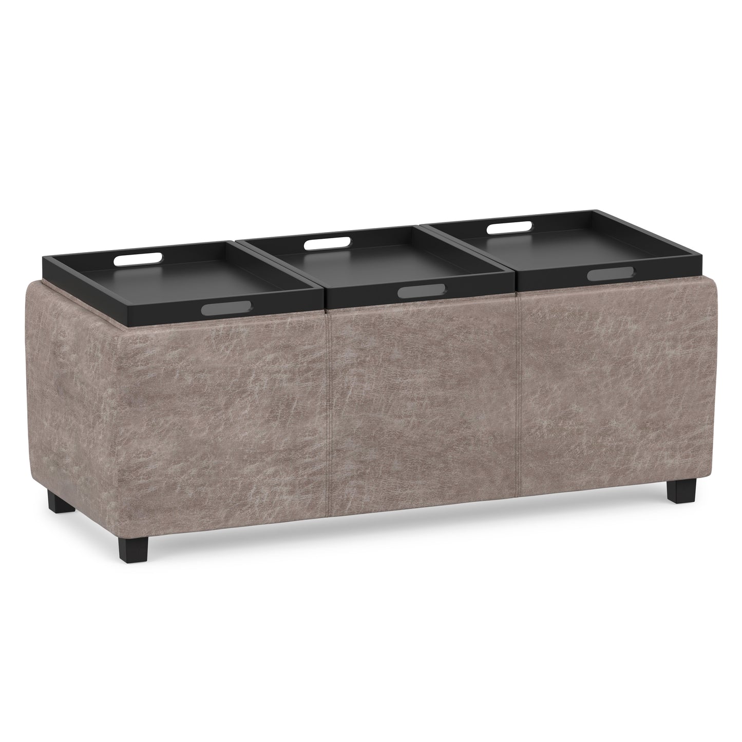 Distressed Grey Taupe Distressed Vegan Leather | Avalon 3 Trays Ottoman in Distressed Vegan Leather
