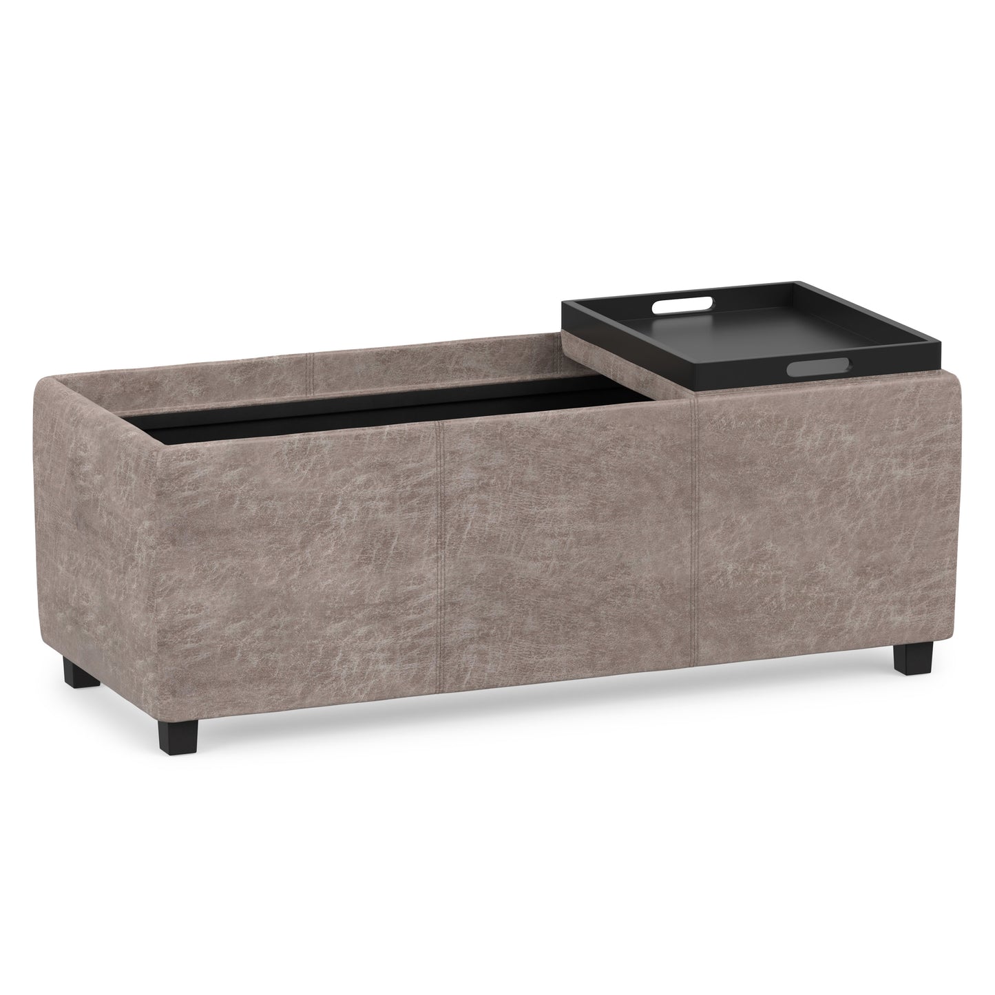 Distressed Grey Taupe Distressed Vegan Leather | Avalon 3 Trays Ottoman in Distressed Vegan Leather