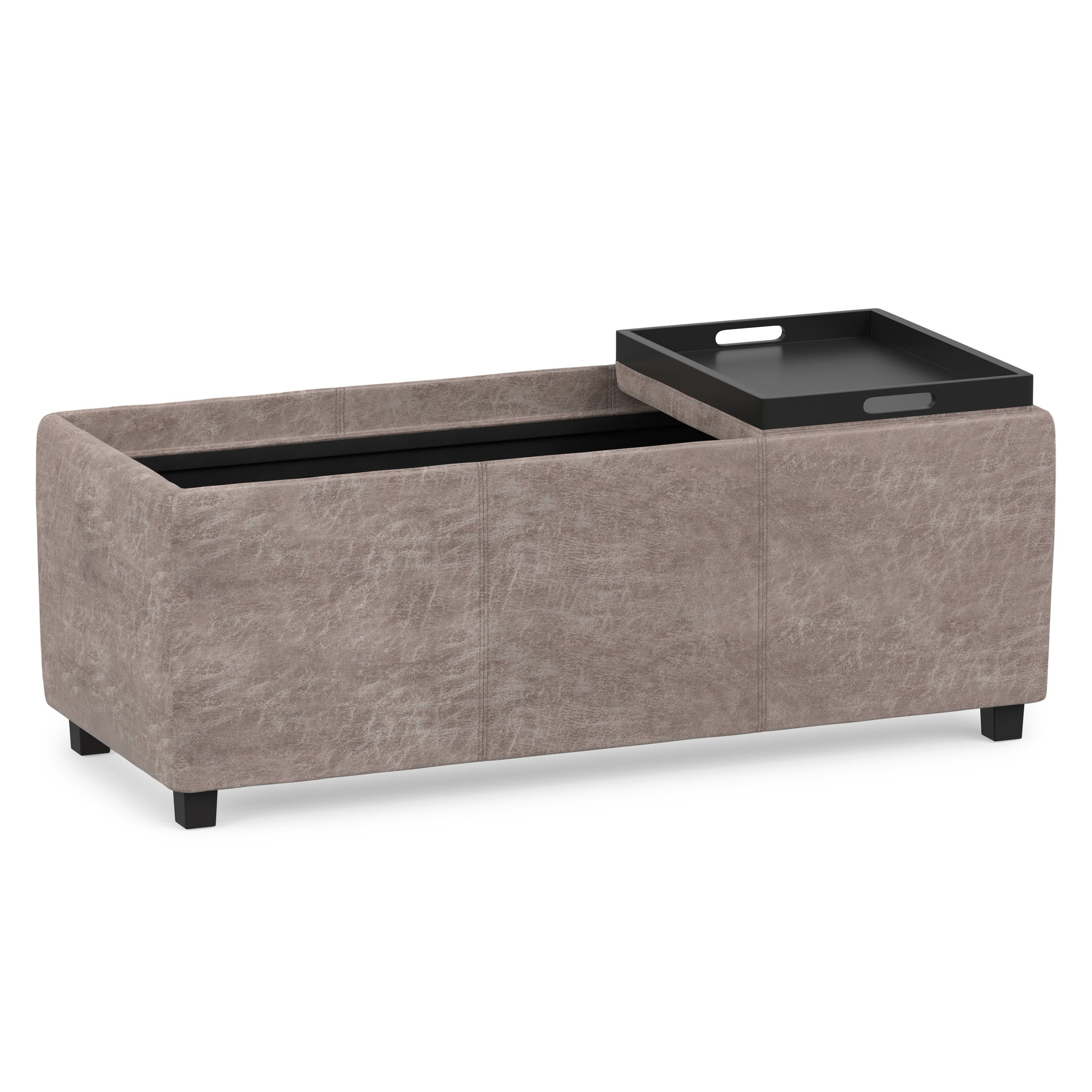 Distressed Grey Taupe Distressed Vegan Leather | Avalon 3 Trays Ottoman in Distressed Vegan Leather