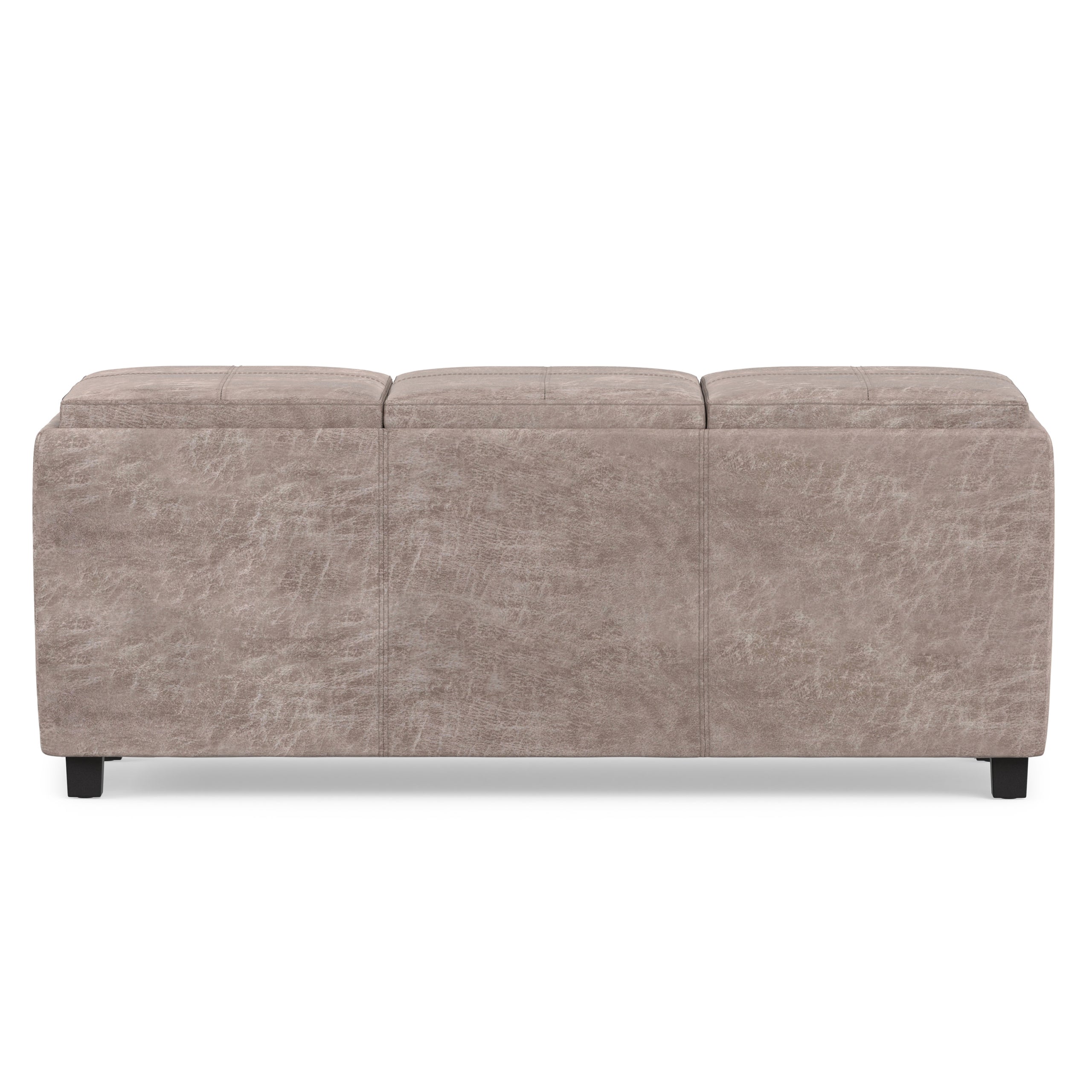 Distressed Grey Taupe Distressed Vegan Leather | Avalon 3 Trays Ottoman in Distressed Vegan Leather