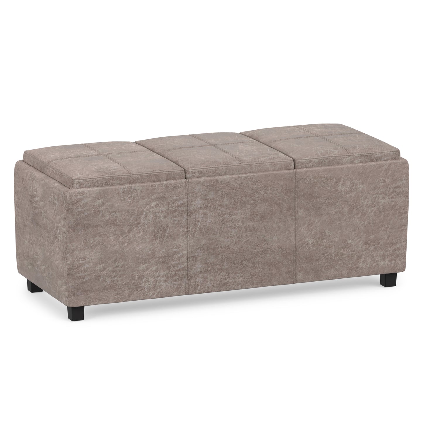 Distressed Grey Taupe Distressed Vegan Leather | Avalon 3 Trays Ottoman in Distressed Vegan Leather