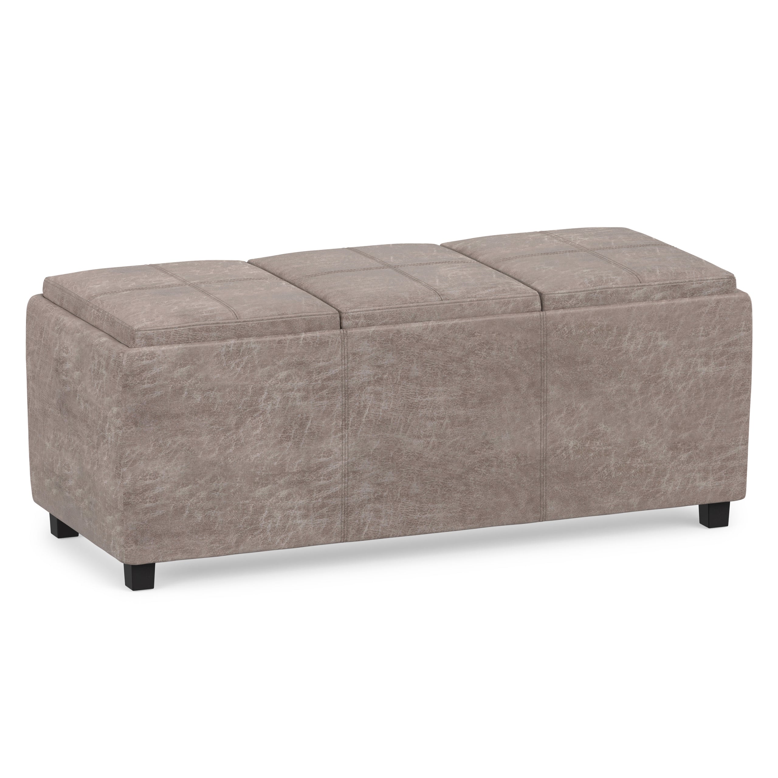 Distressed Grey Taupe Distressed Vegan Leather | Avalon 3 Trays Ottoman in Distressed Vegan Leather