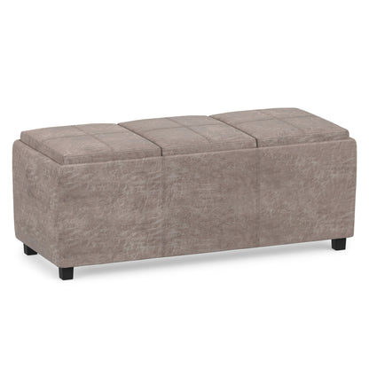 Distressed Grey Taupe Distressed Vegan Leather | Avalon 3 Trays Ottoman in Distressed Vegan Leather
