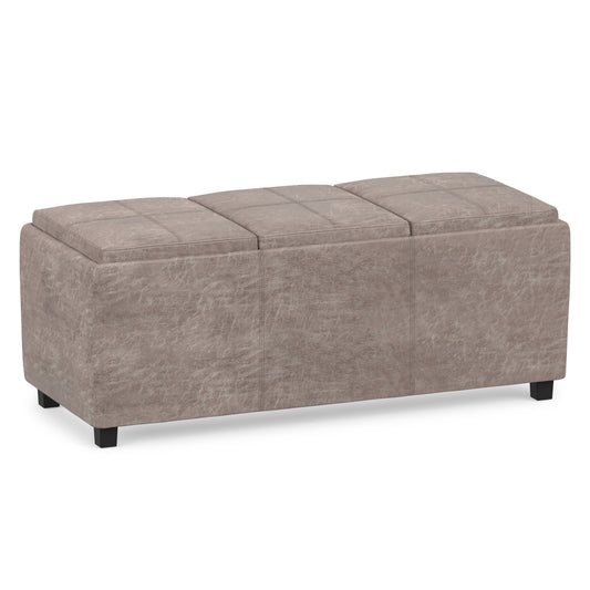Distressed Grey Taupe Distressed Vegan Leather | Avalon 3 Trays Ottoman in Distressed Vegan Leather