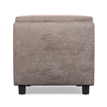 Distressed Grey Taupe Distressed Vegan Leather | Avalon 3 Trays Ottoman in Distressed Vegan Leather