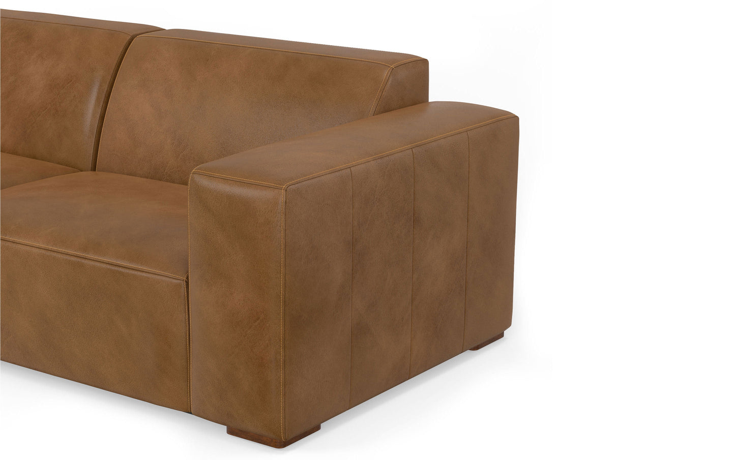 Caramel Brown Genuine Leather | Rex 2 Seater Sofa and Left Chaise in Genuine Leather