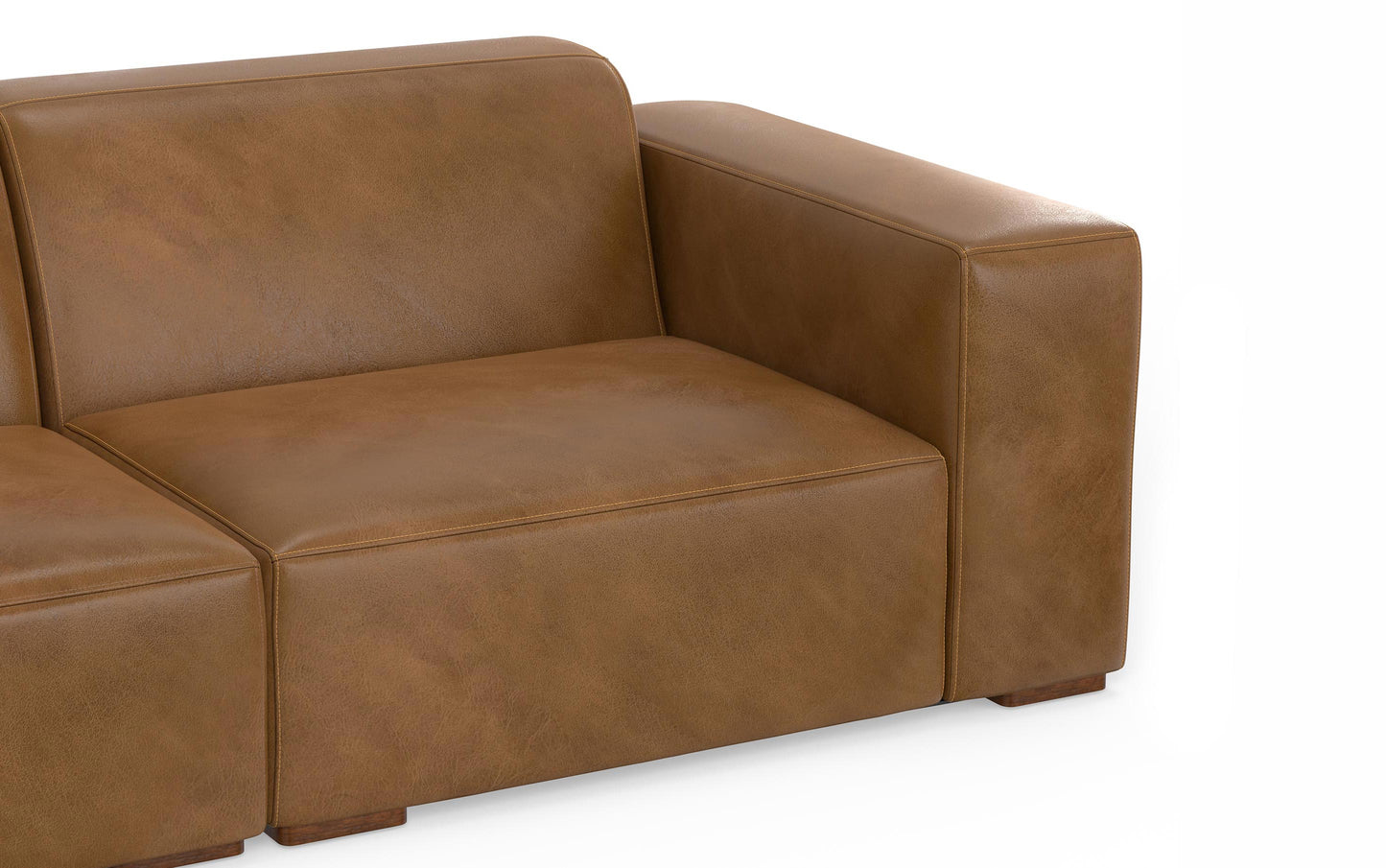 Caramel Brown Genuine Leather | Rex 2 Seater Sofa and Left Chaise in Genuine Leather