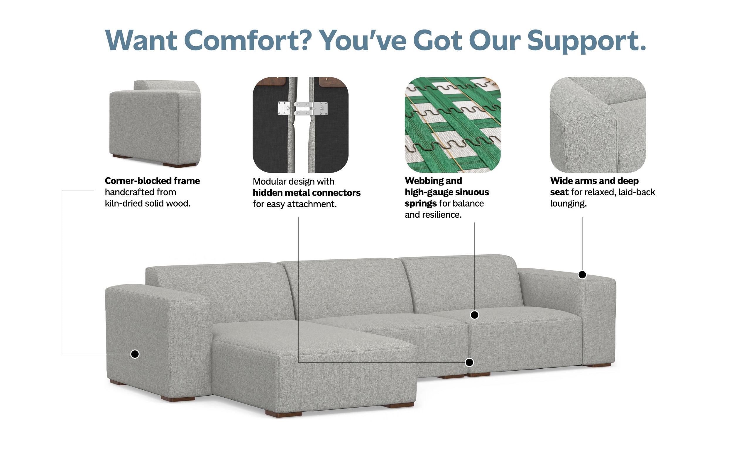 Pale Grey Performance Fabric | Rex 2 Seater Sofa and Left Chaise in Performance Fabric