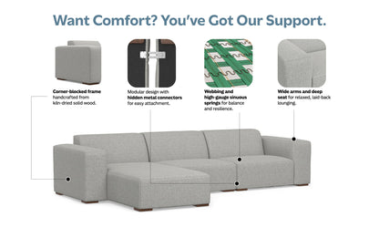 Pale Grey Performance Fabric | Rex 2 Seater Sofa and Left Chaise in Performance Fabric
