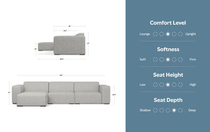 Pale Grey Performance Fabric | Rex 2 Seater Sofa and Left Chaise in Performance Fabric