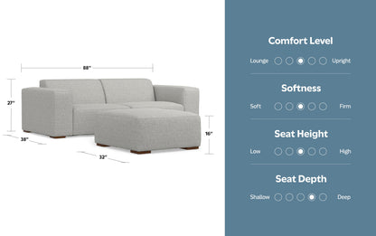 Pale Grey Performance Fabric | Rex 2 Seater Sofa and Ottoman in Performance Fabric